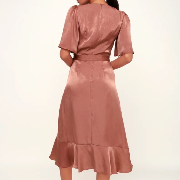Mauve Satin Wrap Midi Dress - Picture 3 of 10